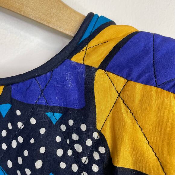 Vintage Rhoda Lynne Quilted Silk Open Jacket 90s Colorful Oversized Womens S - Picture 9 of 15